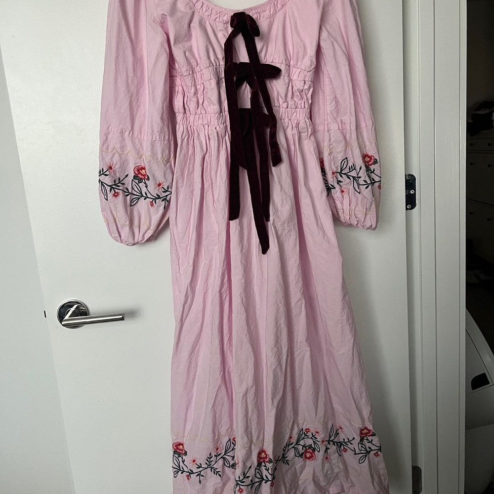 Damson Madder Dakota Dress - Pink Embroidered Maxi Dress with Floral Details